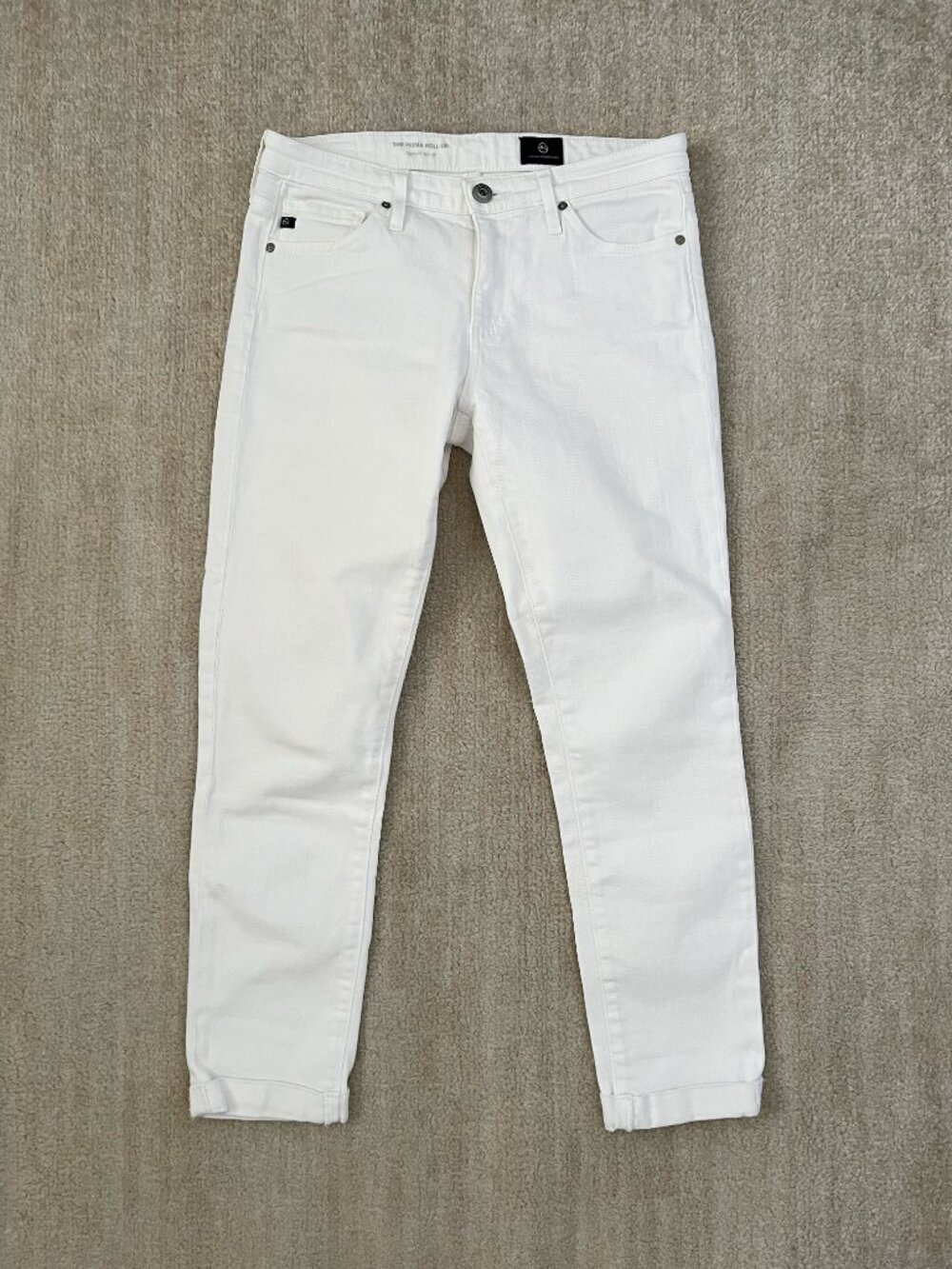 AG The Prima Roll Up White Crop Jeans 25